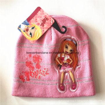 OEM Produce Custom Cartoon Cartoon Applique Brodé Pink Winter Snowboard Bonnet Bonnet en laine